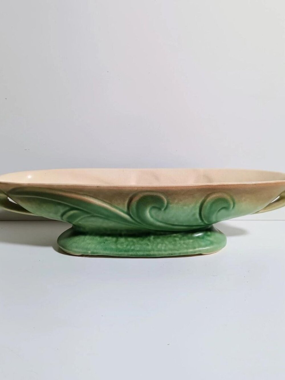 1950s MCM Brush McCoy Green Princess Lone Console Footed Planter Bowl Green